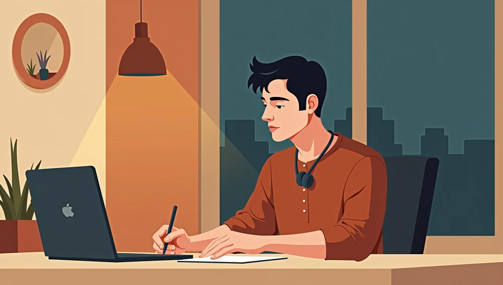 A sales rep preparing at his desk in the evening