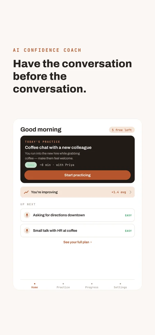 Rehearse Social Anxiety — home screen